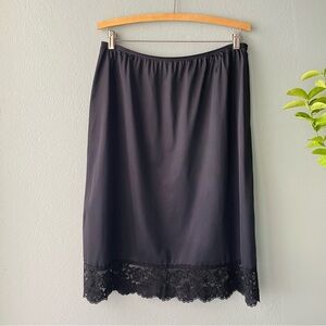 Vassarette | Black Nylon Lace-Trim Slip Skirt